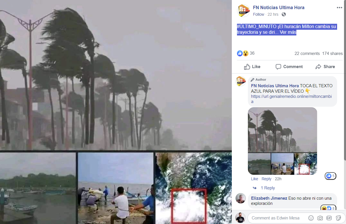 Verificación de Datos Huracán Milton NO Ha Cambiado Su Trayectoria